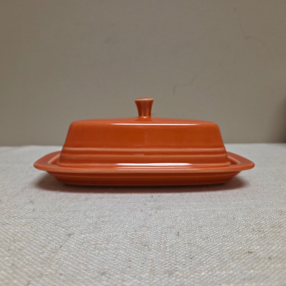 Fiesta Extra Large Covered Butter Dish Poppy Orange Ceramic USA Made